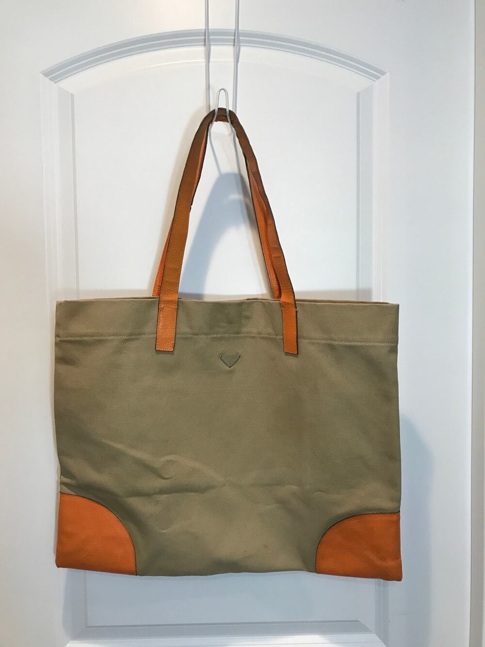 Prada Vintage Cinghiale Trimmed Canvas Tote GUC